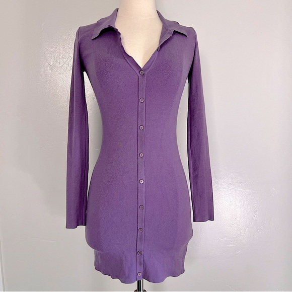 Aritzia Wilfred Purple Cove Button Up Knit Shirt Dress - Picture 1 of 5